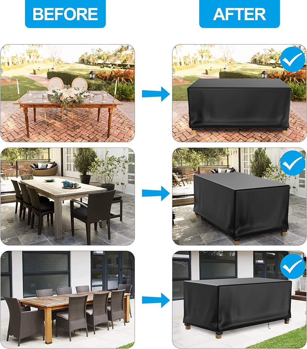 Patio Table Cover 100% Waterproof, 72X47X28 Inch Outdoor Table Cover Rectangular, Patio Furniture Cover For Dinning Furniture, Picnic Coffee Tables Chairs And Sofas, Black