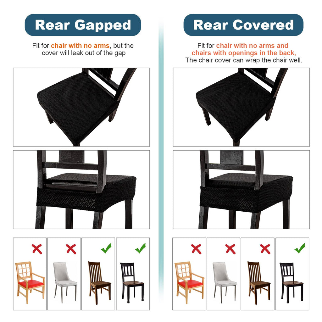 Genina Waterproof Seat Covers For Dining Room Chair Covers Waterproof Dining Chair Covers (6 Pcs-Rear-Covered, Black)