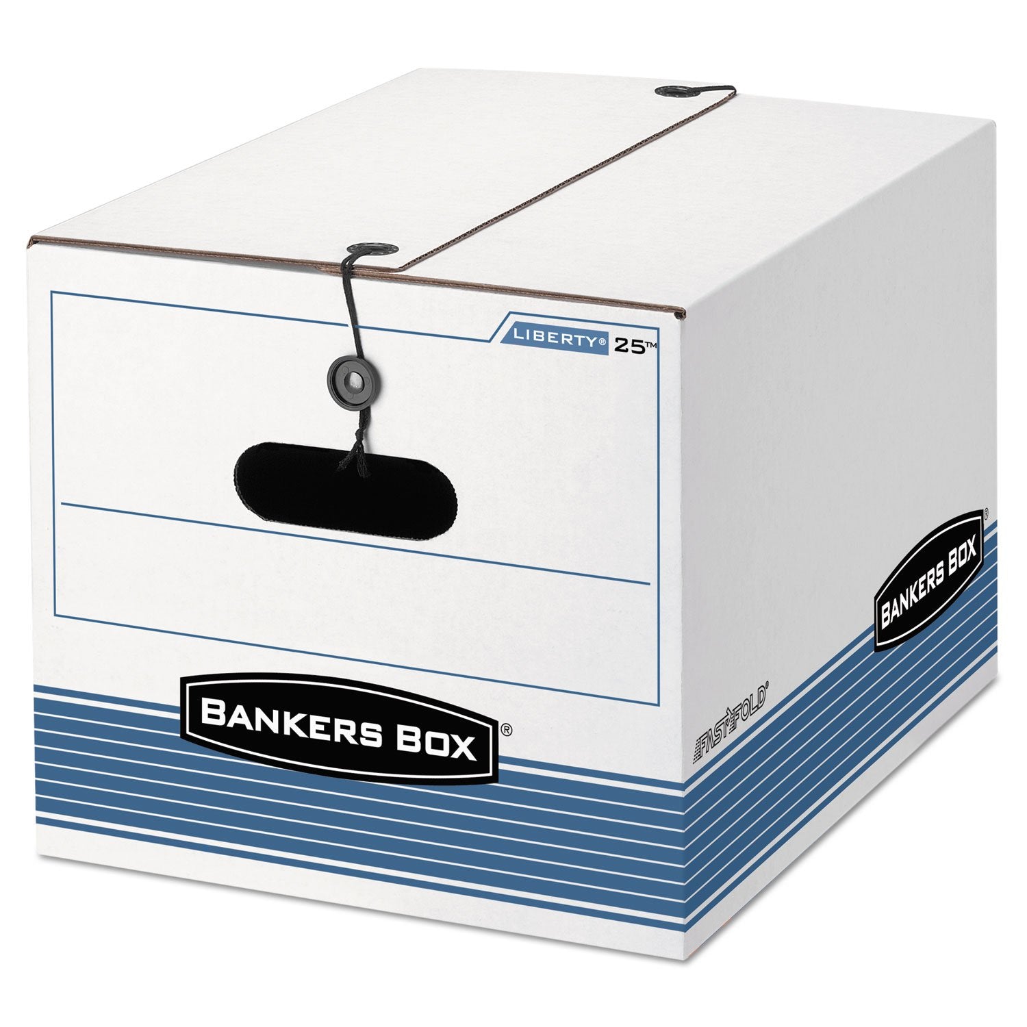 Bankers Box 0002501 Stor/File Storage Box, Legal/Letter, Tie Closure, White/Blue, 4/Carton
