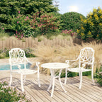 vidaXL Patio Bistro Set - 3 Piece Cast Aluminum Outdoor Furniture Set - Includes 2 Garden Chairs and 1 Table with an Umbrella Hole - Sturdy and Weather-Resistant - Elegant Design – White