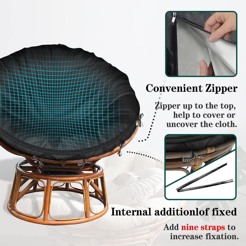 Iceberg Elf Outdoor Papasan Cushion Cover Only,(For 40In-50In Papasan Cushion Cover Waterproof) Black, Zipper Design For Easy Cl