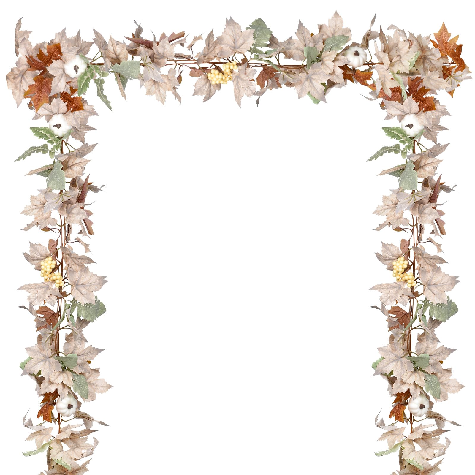Lvydec Fall Maple Leaves Garland Decoration - 5.8ft Artificial Fall Foliage Garland with White Pumpkins Autumn Decor for Hallowe
