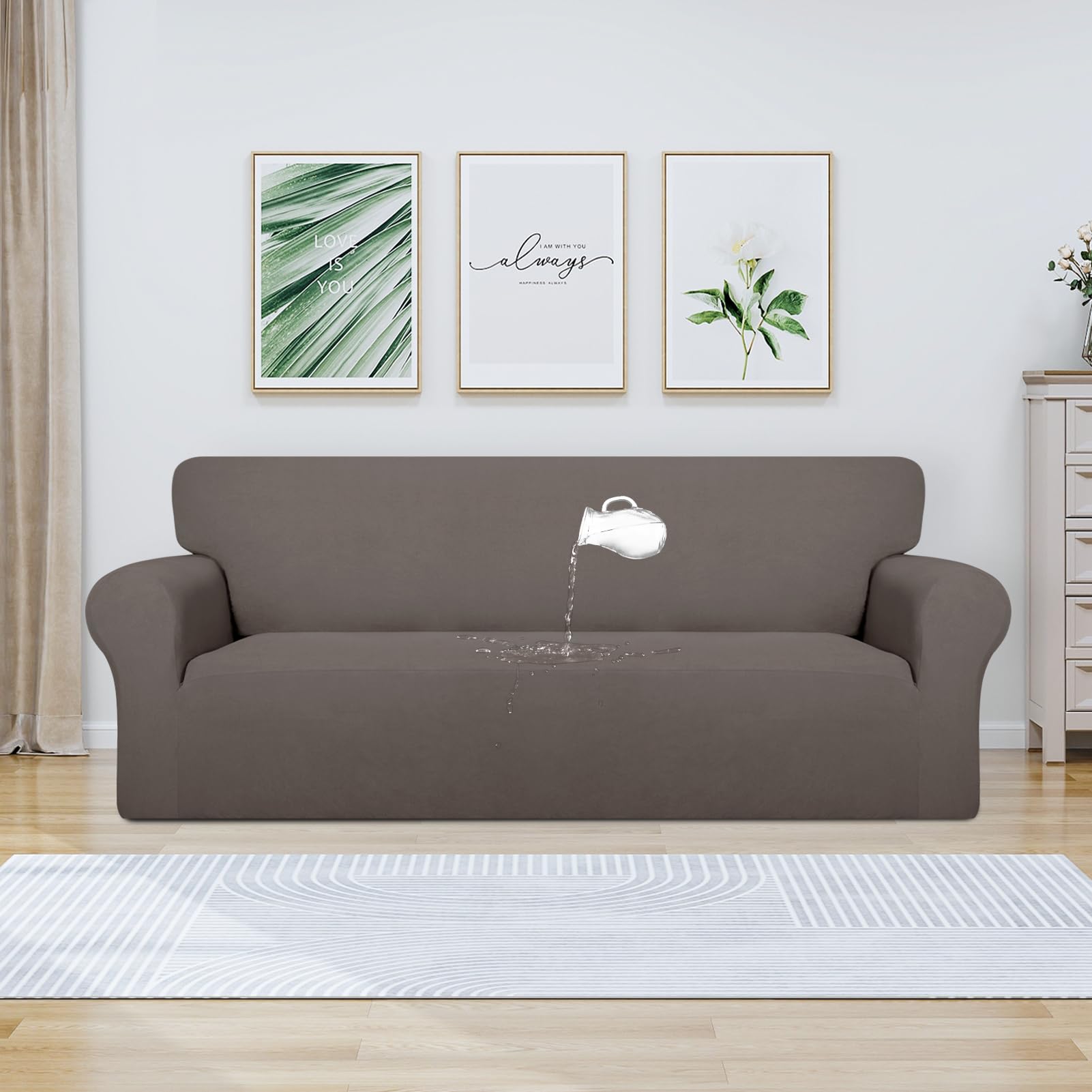 Purefit 100% Dual Waterproof Couch Cover Slipcovers For Couches And Sofas - Stretch Non Slip Fleece Sofa Covers Washable, Leakproof Furniture Protector For Kids, Pets, Dog (Oversized Sofa, Taupe)