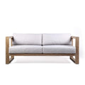 Armen Living Paradise Outdoor Eucalyptus Wood Sofa, Light Gray/Teak