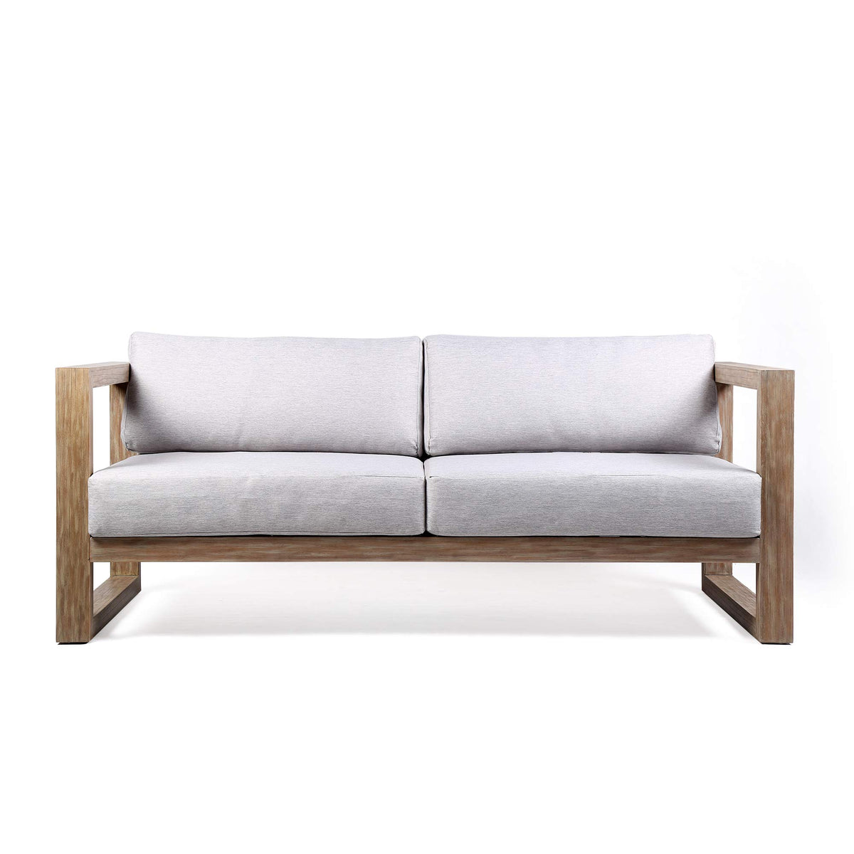 Armen Living Paradise Outdoor Eucalyptus Wood Sofa, Light Gray/Teak