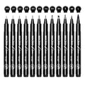 Set Of 12 Black Micro-Pen Fineliner Ink Pens - Waterproof Archival Ink Fine Point Micro Pen For Multiliner, Sketching, Brush Let