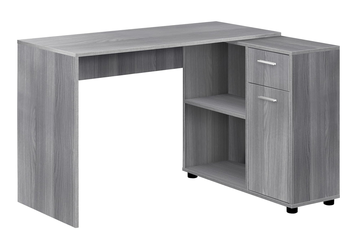 Monarch Specialties Workstation With Storage Shelves And Cabinet For Home & Office-Contemporary Style L Shaped Computer Desk, 46&quot; L, Grey