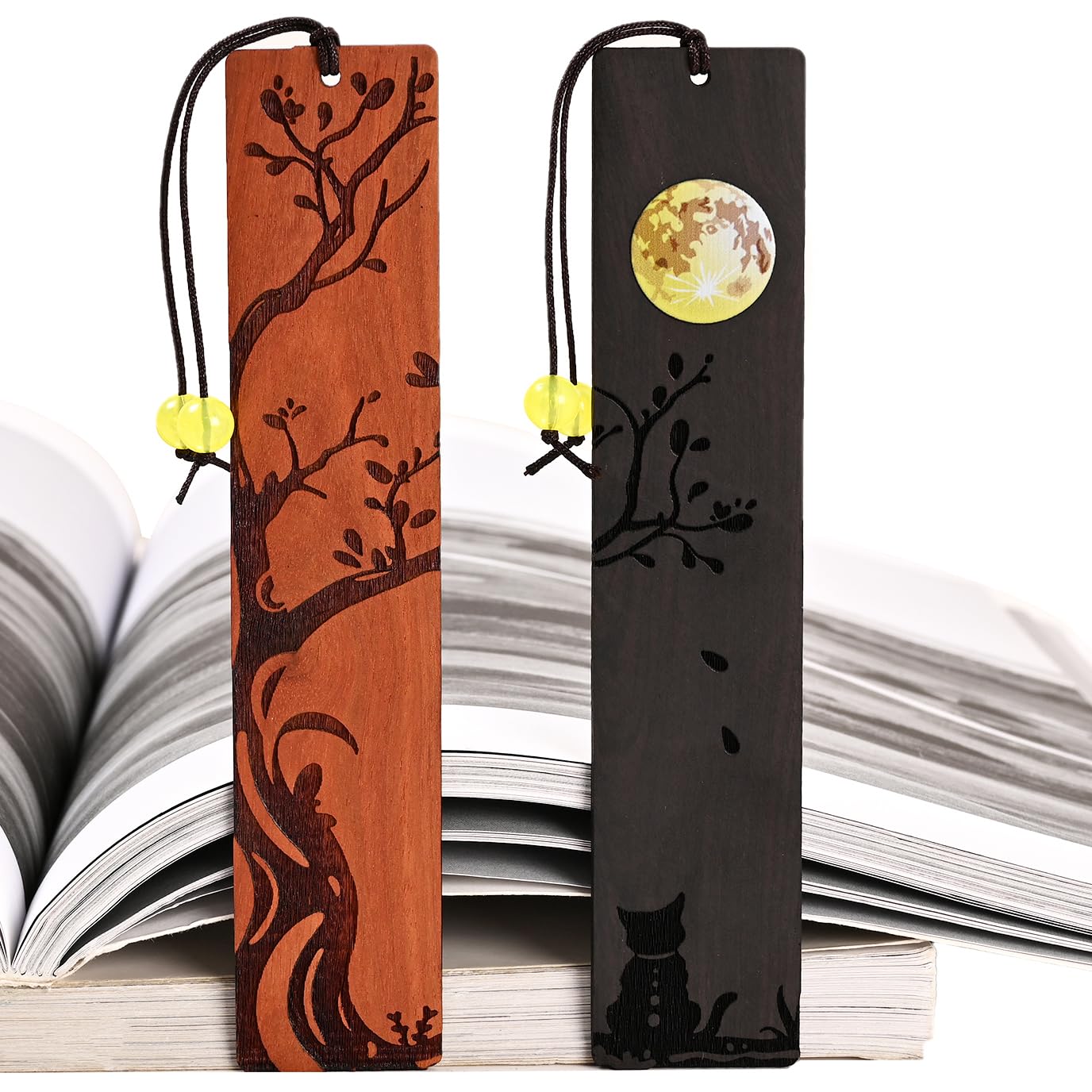 Zqzymxq 2Pcs Moon Cat Bookmark, 3D Fancy Bookmarks, Unique Bookmarks Black Cat Gifts (Moon Cat)