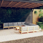 vidaXL Patio Lounge Set - 12 Piece Outdoor Furniture with Comfortable Gray Cushions, Custom Configurations, Solid Pinewood Construction - for Yard, Garden, Veranda