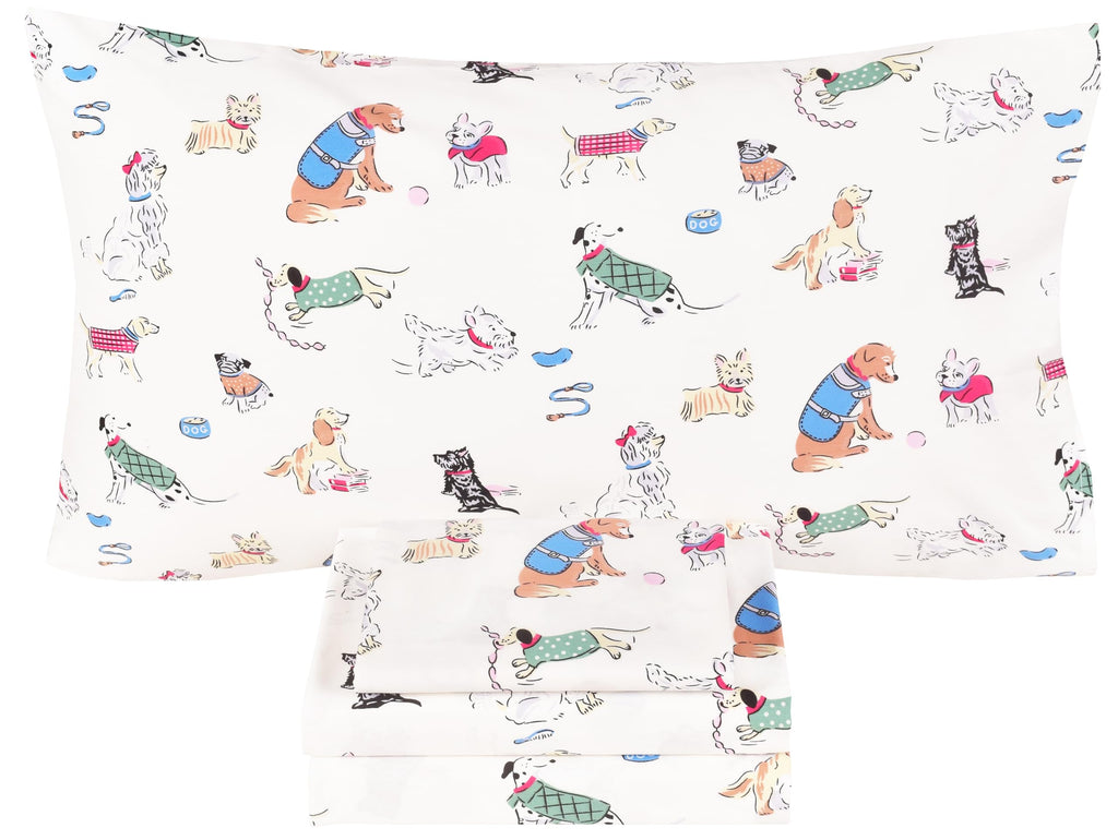 Scientific Sleep Puppy Dog 100% Cotton 4 Pcs Full Bed Sheet Set Kids Toddler Teen, Flat Sheet & Fitted Sheet & Pillowcase Girls 