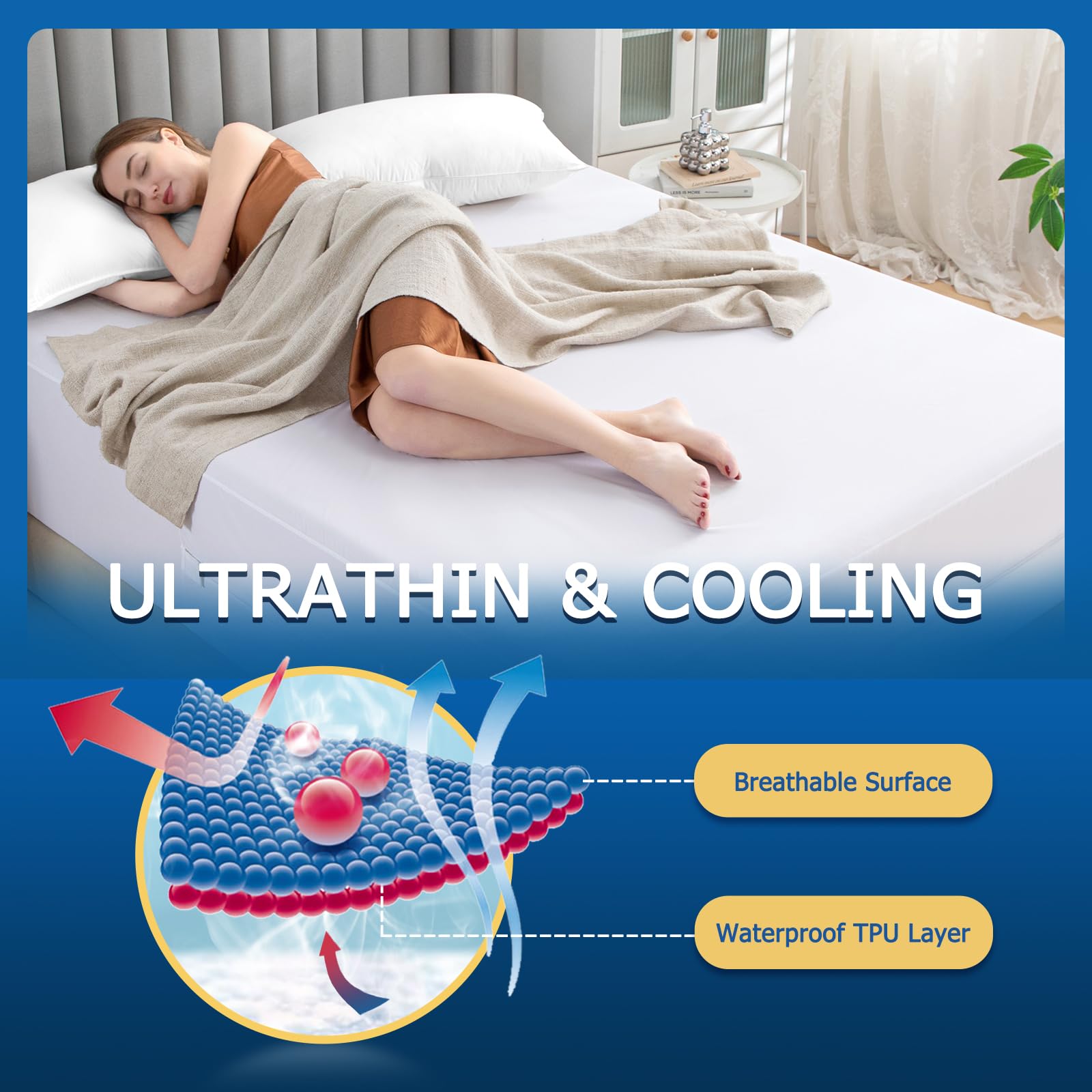 Jamrest Zippered Mattress Encasement Queen, Zipper Enclosed Mattress Waterproof Protector, Breathable & Noiseless Bed Mattress C