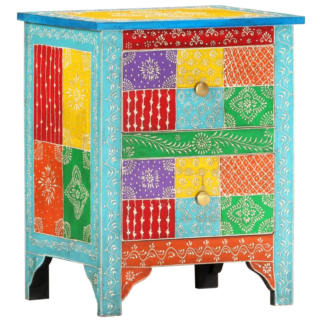 vidaXL Hand Painted Bedside Cabinet 15.7&quot;x11.8&quot;x19.7&quot; Solid Mango Wood