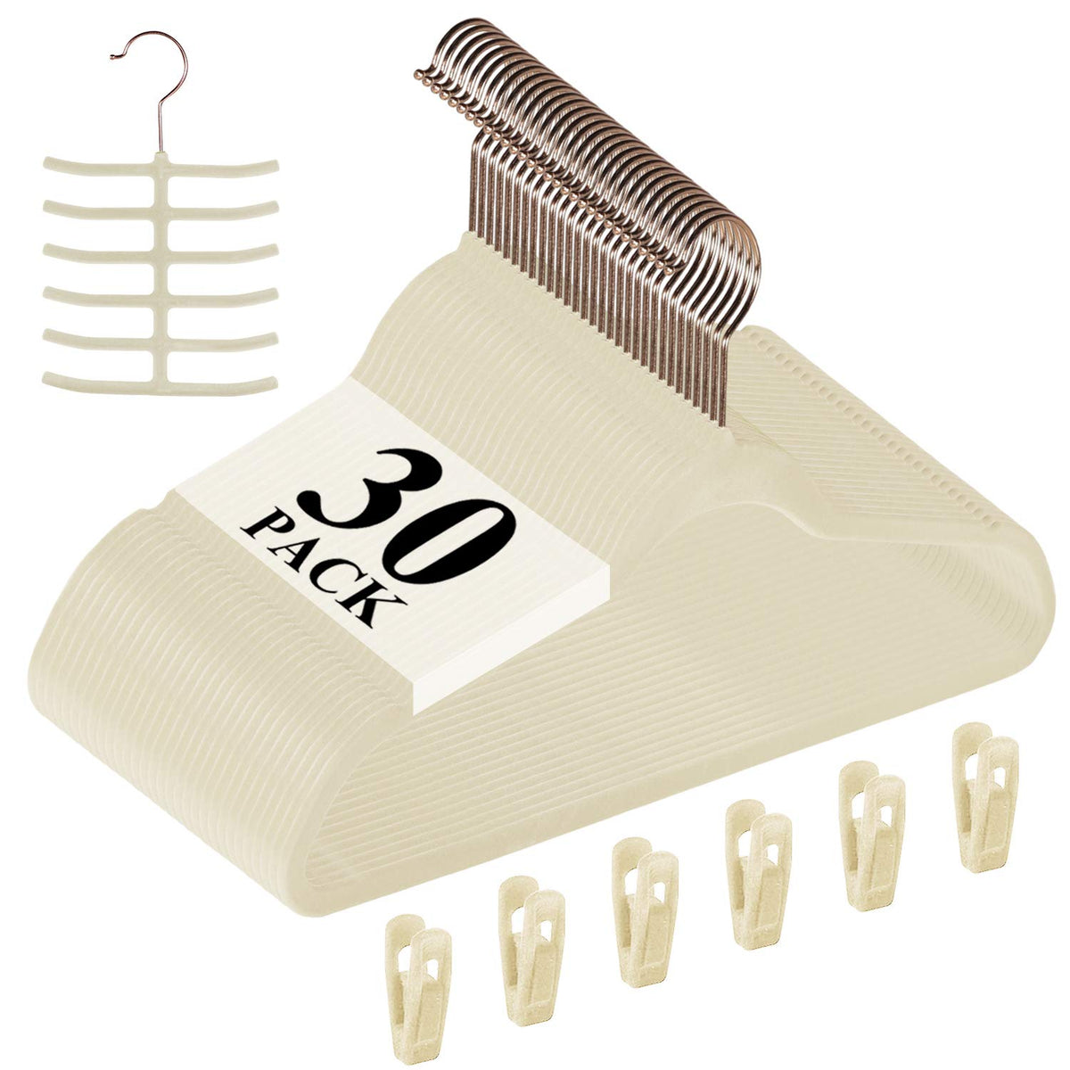 VECELO Premium Velvet Clothes Hangers Suit Heavy Duty (30 Pack)-Non Slip & Space-Saving with 6 Finger Clips & Tie Rack Excellent