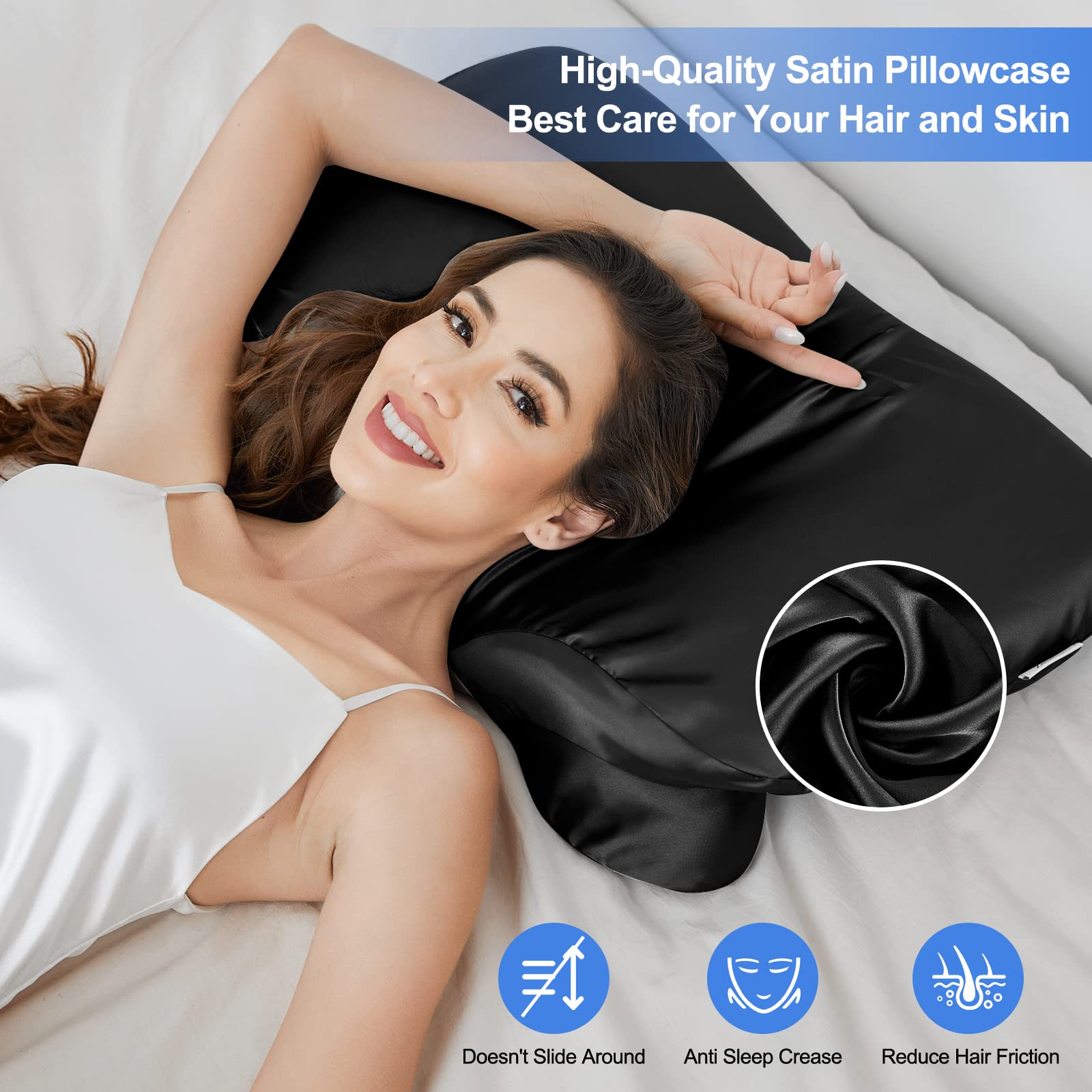 2 Pack Satin Pillowcase For Zelimun Cervical Pillow, Contour Pillow Case Cover, Smooth & Soft Pillowcase For Sleeping Pillow, Bl