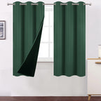 LEMOMO 100% Blackout Curtains 40 x 63 Inch/Green Curtains 2 Panels with Black Liner/Double Layer Full Room Darkening Bedroom Cur