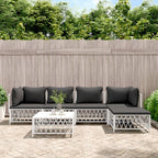 vidaXL White Steel Patio Lounge Set - 6-Piece Outdoor Sofa Set with Cushions - Durable Woven Fabric