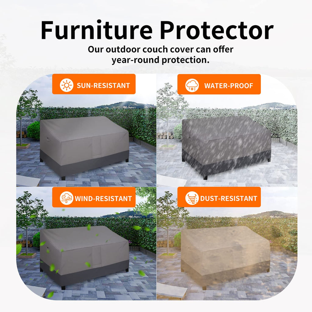 Easy-Going Outdoor Couch Cover, Heavy Duty 3-Seater Patio Sofa Cover, Windproof Outdoor Bench Cover, Durable Patio Furniture Cover (85Wx37Dx35H Inch, Gray/Dark Gray)