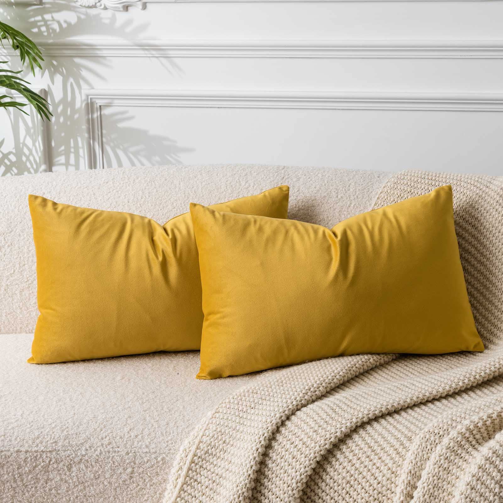 Juspurbet 12X20 Gold Lumbar Velvet Throw Pillow Cover Set Of 2,Decorative Soft Solid Cushion Cases For Couch Sofa Bed