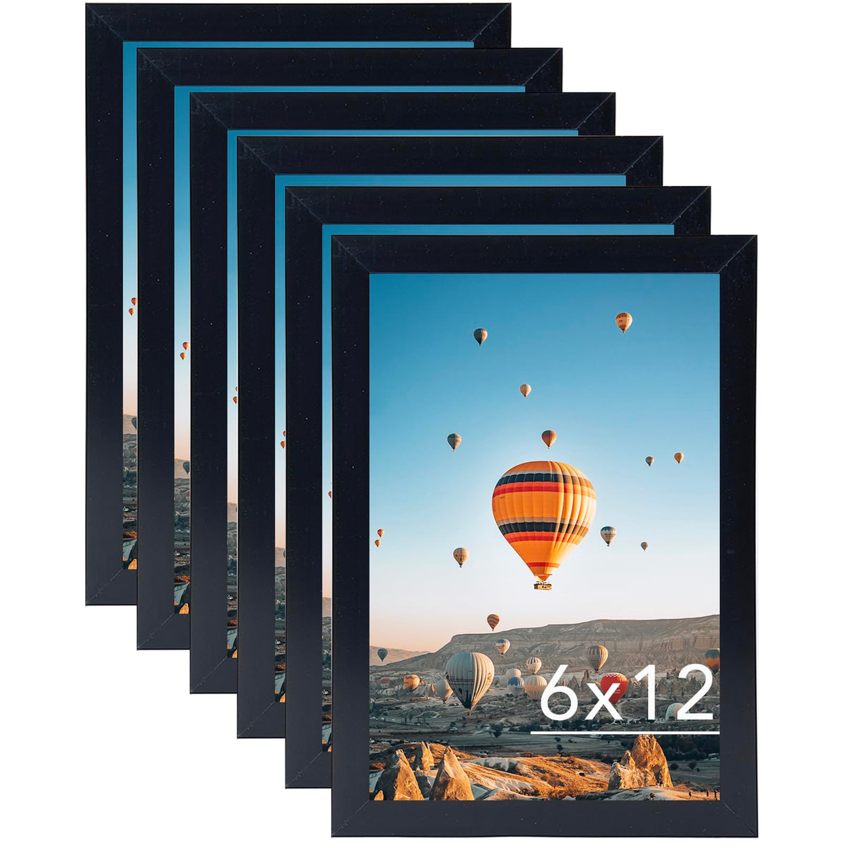 JCJMY 6x12 Black Picture Frame Set of 6, Horizontal and Vertical Formats for Wall Hanging, 6 x 12 Wall Gallery Poster Photo Fram