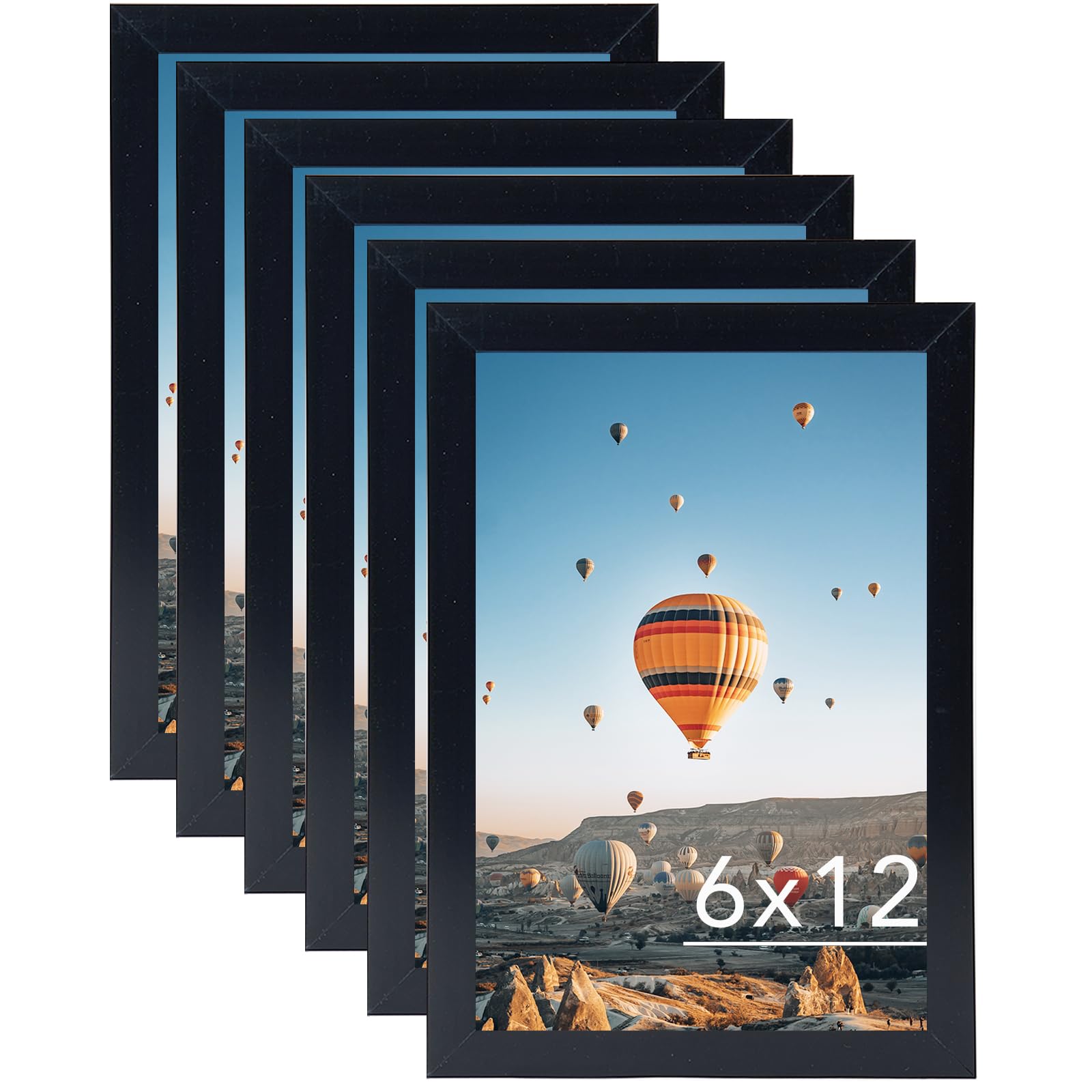 JCJMY 6x12 Black Picture Frame Set of 6, Horizontal and Vertical Formats for Wall Hanging, 6 x 12 Wall Gallery Poster Photo Fram