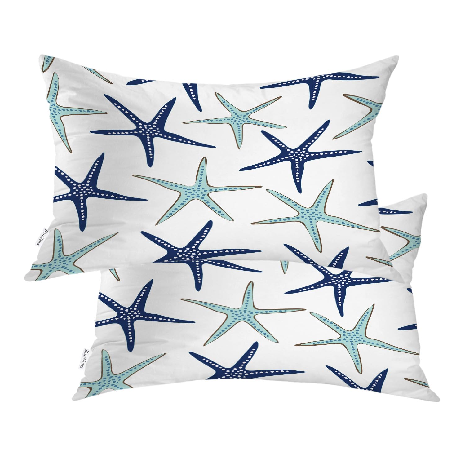 Baonews Coastal Nautical Pillow Covers, Coastal Nautical Starfish Repeat Pattern Navy Blue Lumbar 12 X 20 Inches Decorative Thro