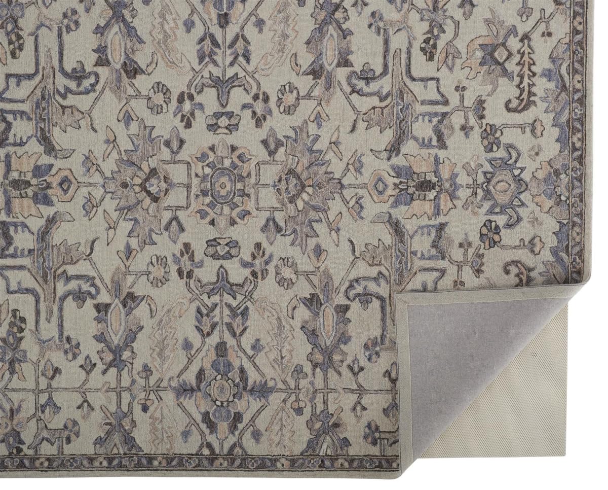 HomeRoots 513657 8 x 10 ft. Ivory & Gray Wool Floral Hand Tufted Handmade Stain Resistant Rectangle Area Rug
