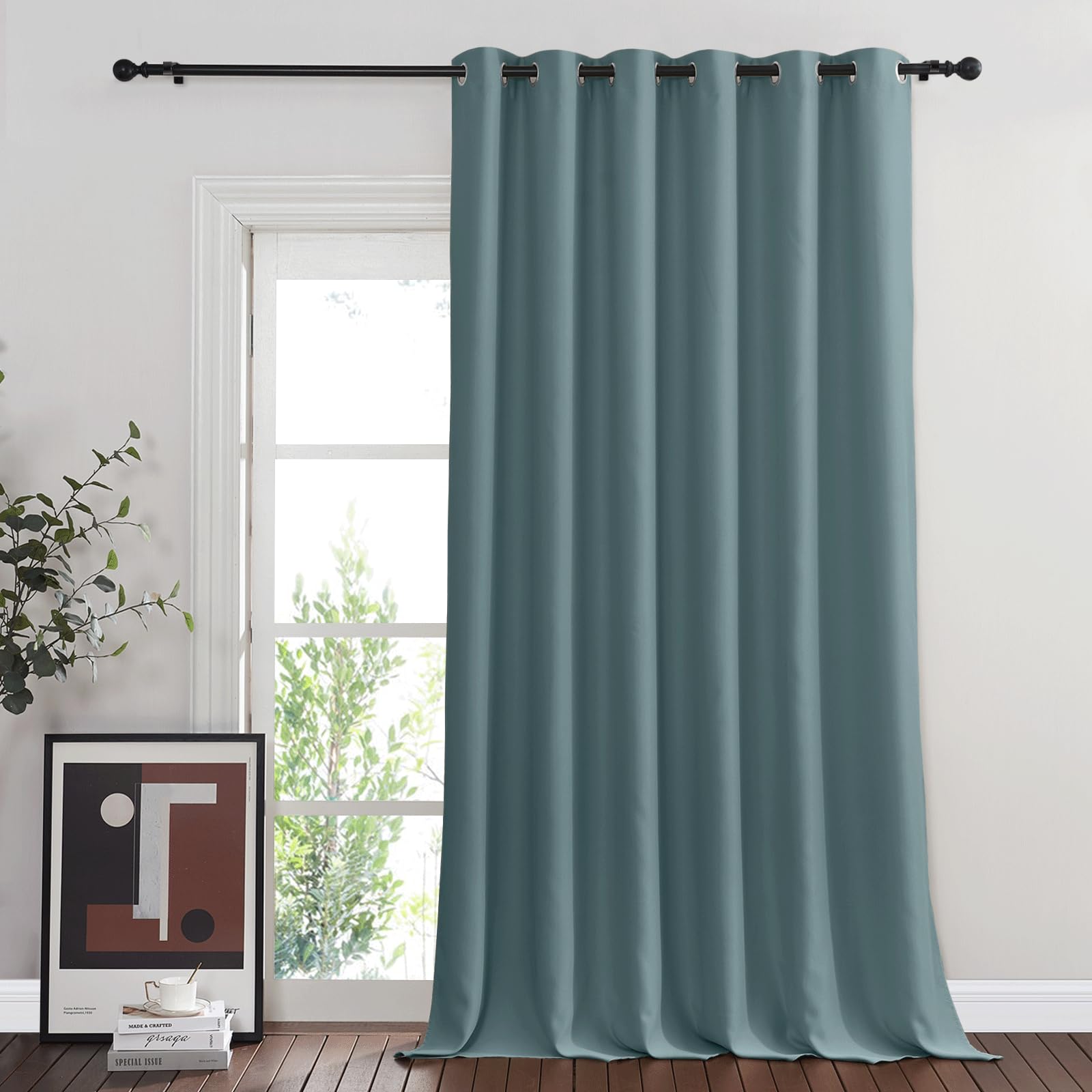 NICETOWN Greyish Blue Sliding Door Curtain for Bedroom, Blackout Patio Door Curtain Room Divider Privacy Thermal Grommet Window 
