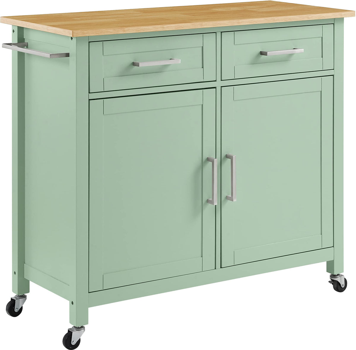 Crosley Furniture Tristan Kitchen Cart With Natural Wood Top, Mint