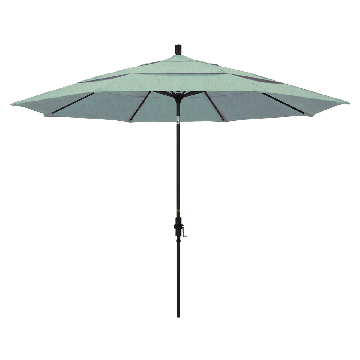 California Umbrella 11' Round Aluminum Market Umbrella, Crank Lift, Collar Tilt, Black Pole, Sunbrella Spa
