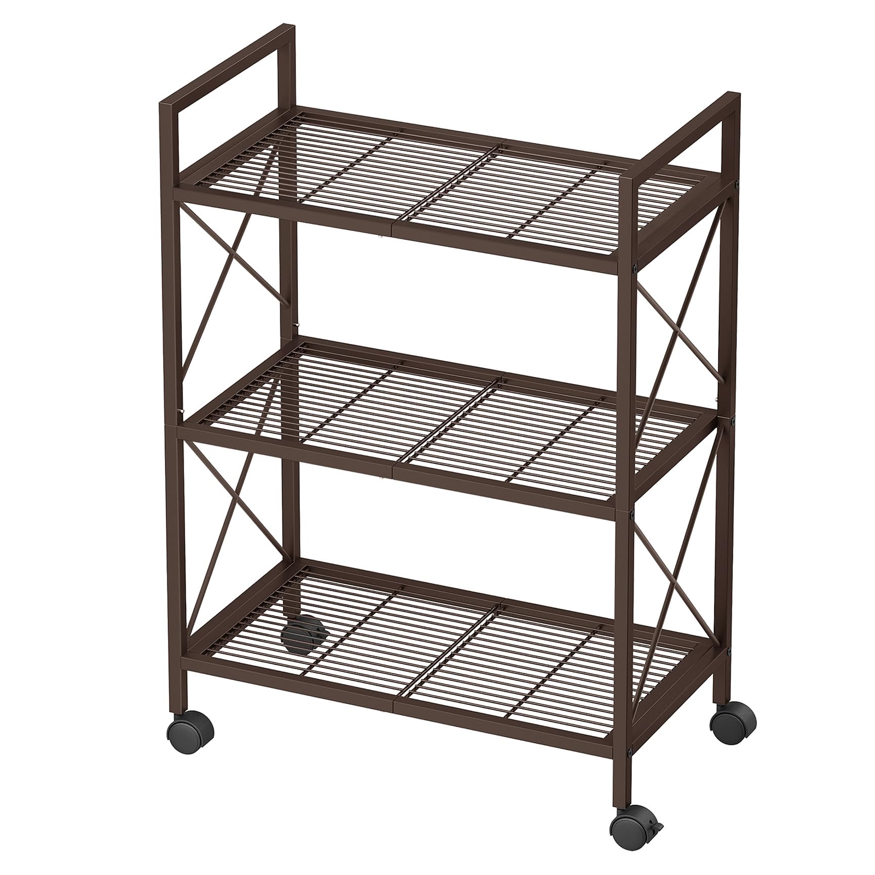 Songmics 3-Tier Metal Storage Rack With Wheels, Mesh Shelving Unit With X Side Frames, 23.6-Inch Width, For Entryway, Kitchen, Living Room, Bathroom, Industrial Style, Metallic Bronze Ubsc163A01