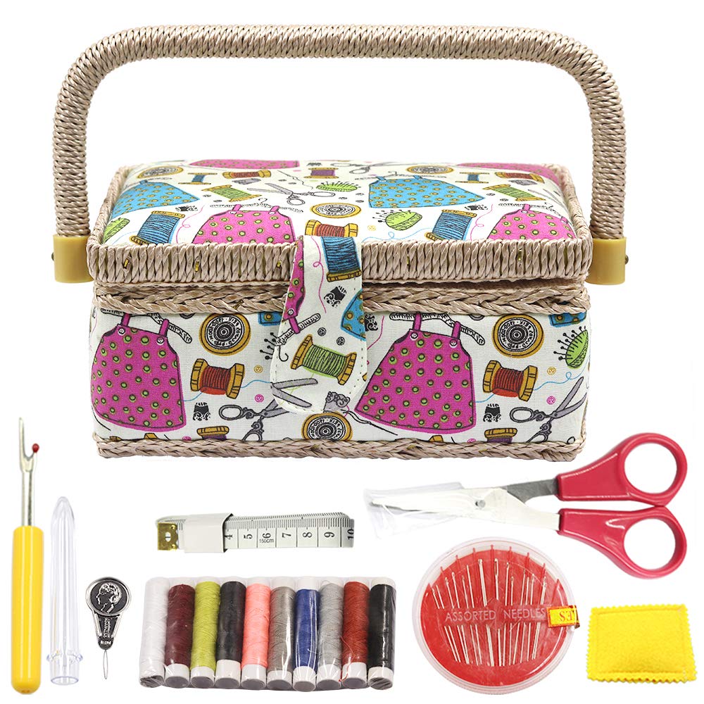 Sewing Basket with Sewing Kit Accessories,Small Sewing Organizer Box with Supplies DIY Sewing Kit(multicolored)