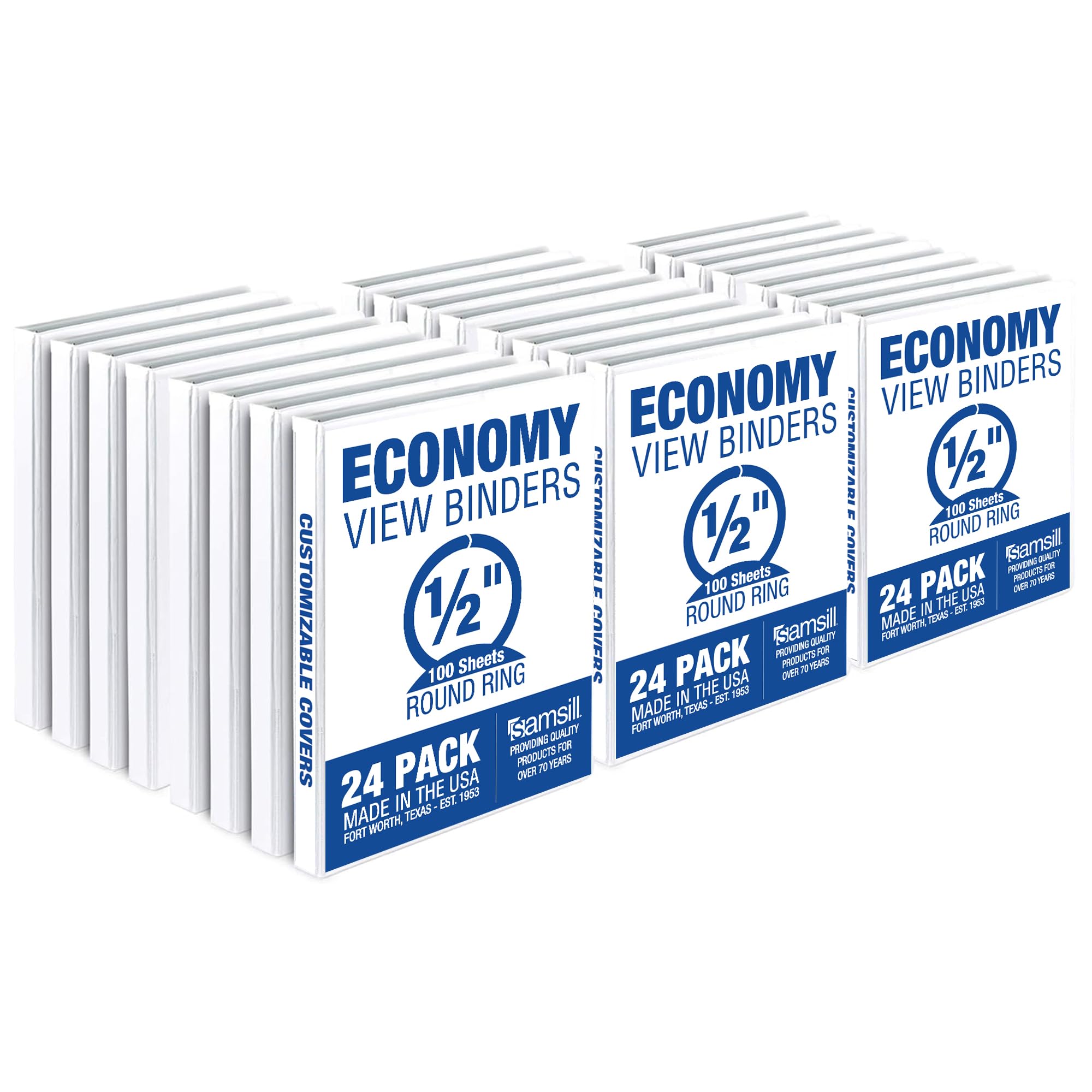 Samsill 0.5 Inch 3 Ring Binders, Made In Usa, Economy Round Ring, Clear View Cover, 100 Sheet Capacity - For School, Home, Offic
