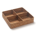Seagrass Storage Basket with 4 Dividers Square Wicker Snack Box Organizer for Countertop (Natural 11.4 x 11.4 x 2.4 inch)