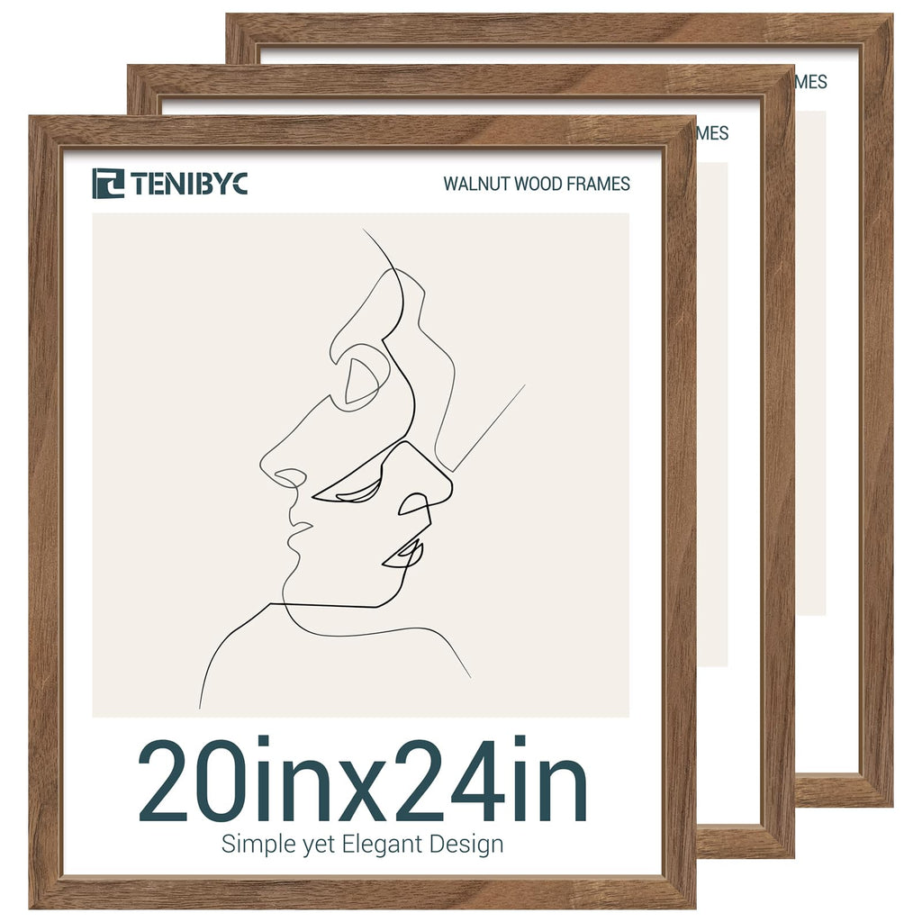 TENIBYC 20x24 Walnut Poster Frame set of 3 - Natural Brown, Solid Wood Picture Frame, Wall Hanging