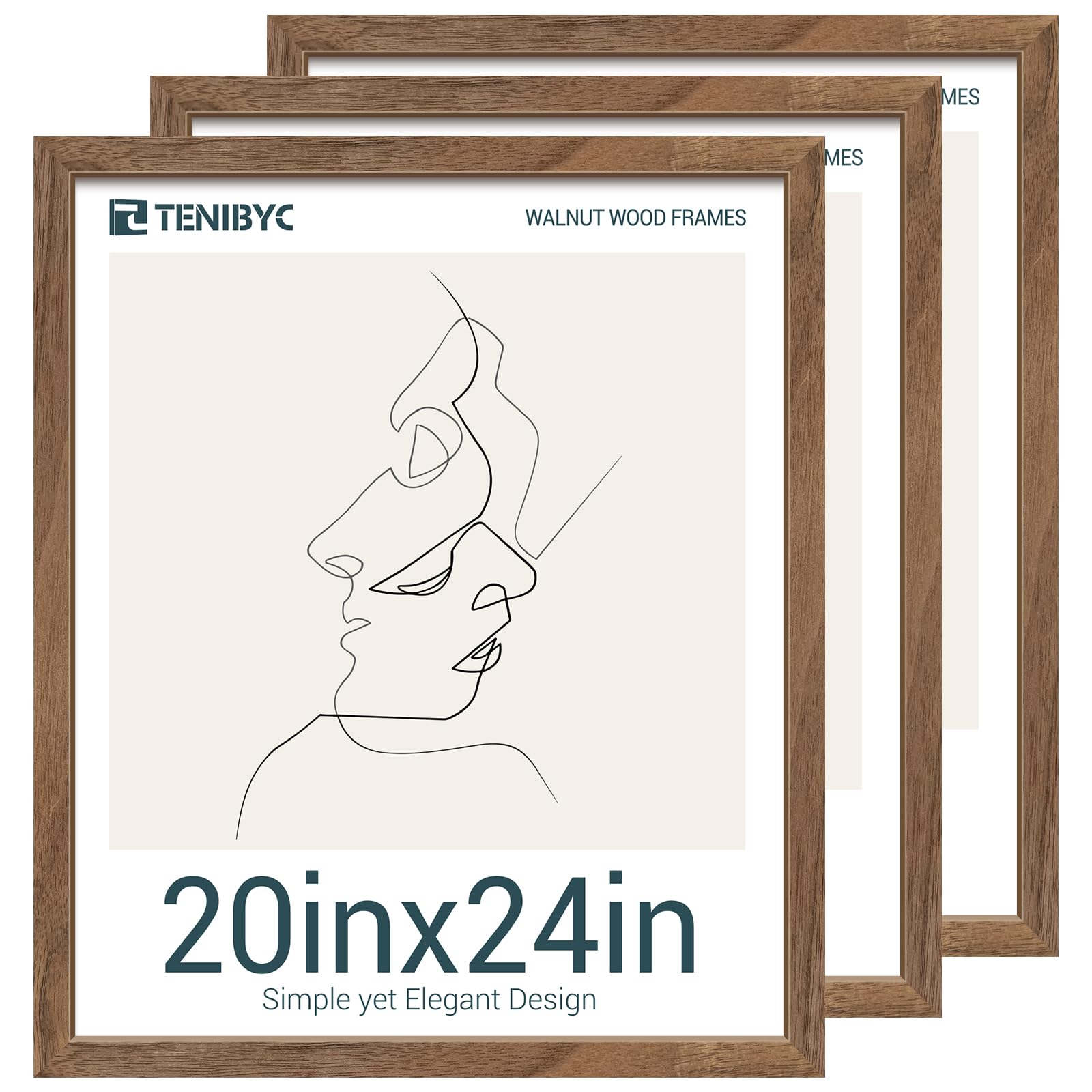 TENIBYC 20x24 Walnut Poster Frame set of 3 - Natural Brown, Solid Wood Picture Frame, Wall Hanging