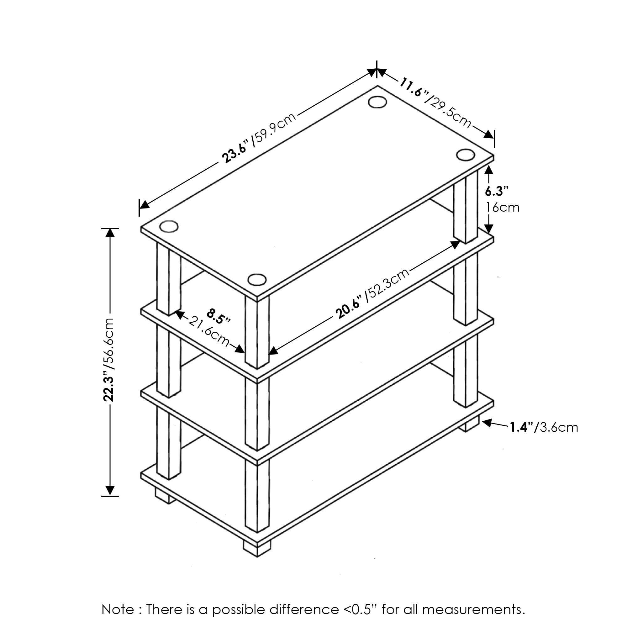 Furinno Turn-S-Tube 4-Tier Shoe Rack, Amber Pine/Black