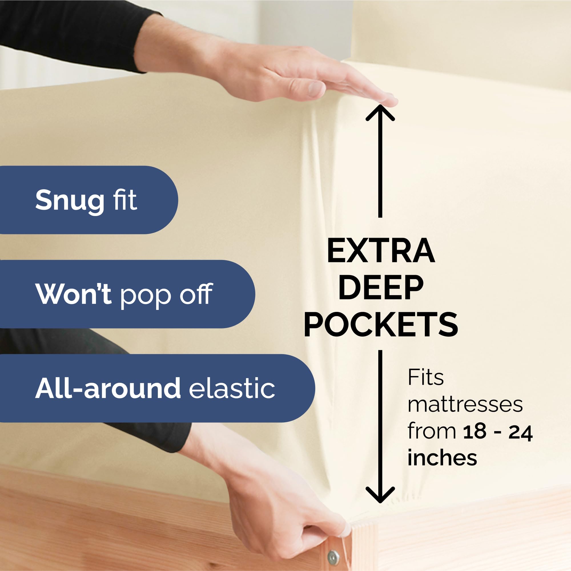 Extra Deep Pocket Cal King Sheets - 4 Piece Breathable & Cooling Bed Sheets - Hotel Luxury Bed Sheet Set - Soft, Wrinkle Free & Comfy - Easily Fits Extra Deep Mattresses - Deep Pocket Off White Sheets
