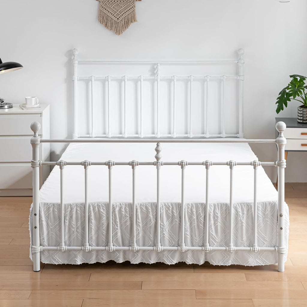 Tufted Bed Skirt Full Size, Ruffled Bed Skirt With Split Corners, Full Bed Skirt 18 Inch Drop, Square Boho Full Size Bed Skirt W