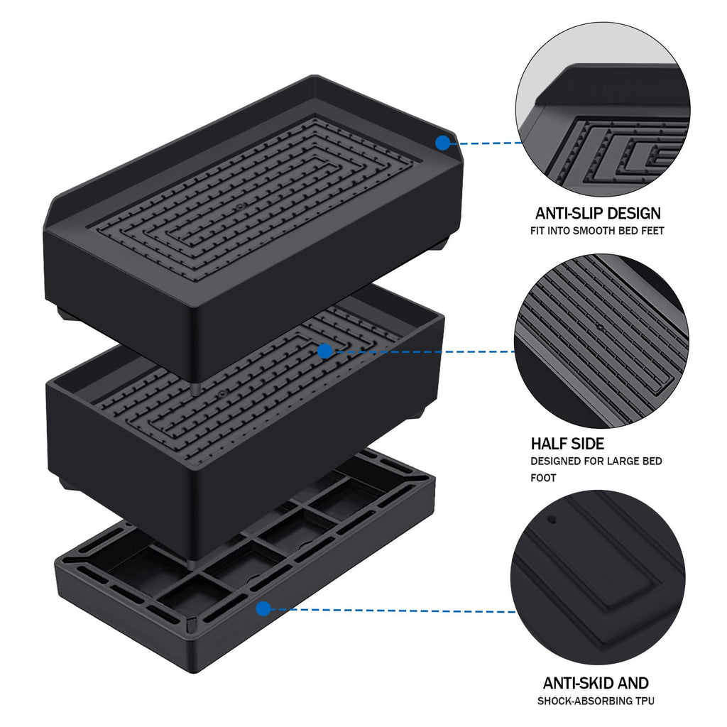 ANNKUT 3 Inch Heavy Duty Adjustable Bed Risers, Supports Up to 1,300 Lbs, 4 Pack Black for Bed, Sofa, Table, Couch