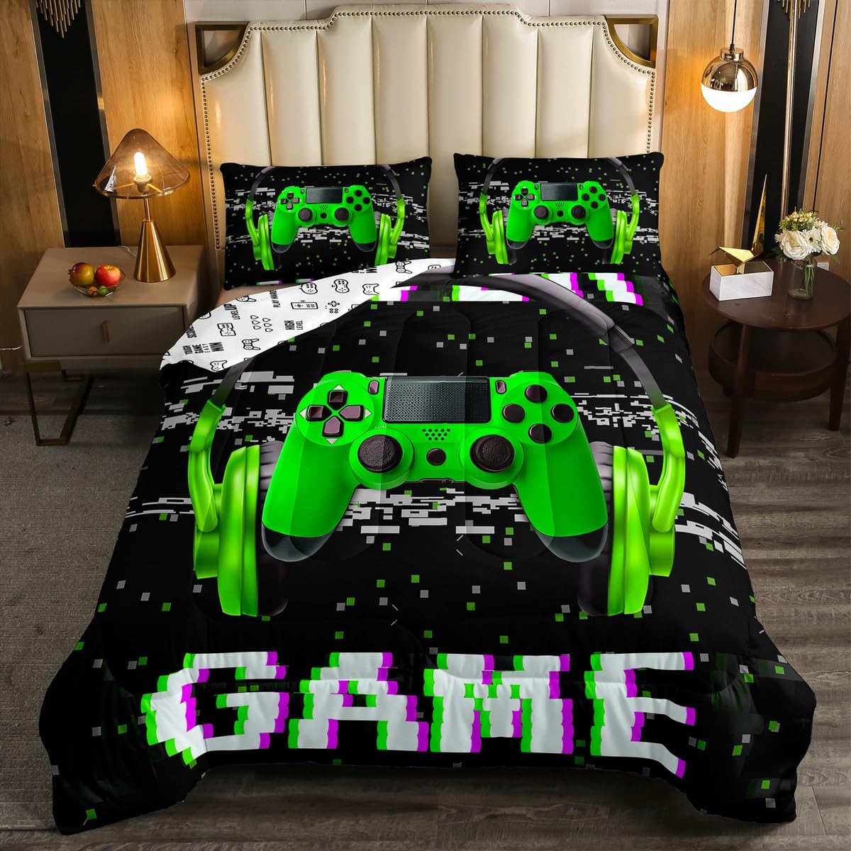 Erosebridal Boys Twin Bedding Sets,Gaming Comforter Sets For Boys Gamer Bedding Sets For Boys,Toddler Bedding Set Gaming Bed Kids Comforter Sets Boys,Green