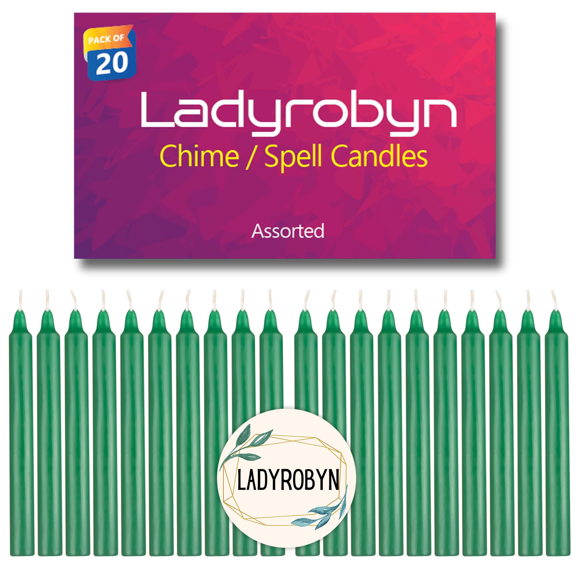 ladyrobyn Set of 20 Candles Chime Candles/Stick Candle/Spell Candle Set of 20 | Spell Candle | Unscented Spell Candles (Green)