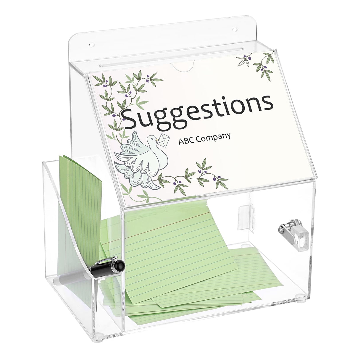 Btsky Acrylic Suggestion Box With Lock, Wall Mounted Donation Box With 5'X7' Sign Slot, Office Ballot Box With Side-Pocket Col