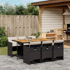 vidaXL Patio Dining Set - 7 Piece Outdoor Furniture with Cushions - Black Poly Rattan and Acacia Wood Table