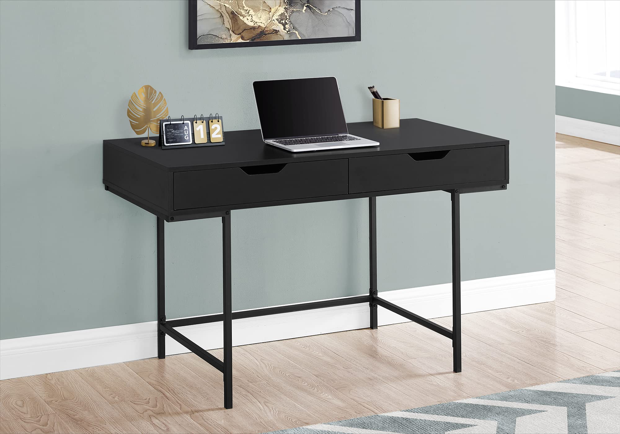 Monarch Specialties I 7556 Computer Desk, Home Office, Laptop, Storage Drawers, 48&quot; L, Work, Metal, Laminate, Black, Contemporary, Modern