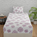 Huesland By Ahmedabad Cotton 144 Tc Fitted Elastic Cotton Bedsheet Single Bed With 1 Pillow Cover | 36X78 Inches | White (Mauve 