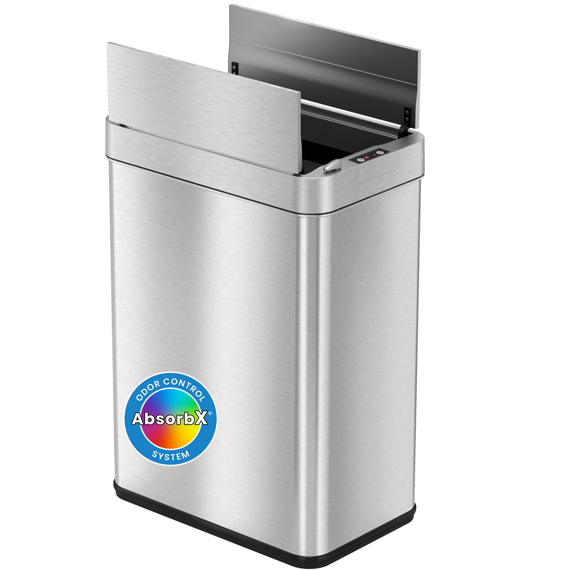 iTouchless 13 Gallon Wings-Open Kitchen Trash Can with Lid and Odor Filter, Stainless Steel, Dog Proof Automatic TrashCan Garbag