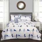 Lush Decor Rowley Birds Quilt Set, 7 Piece Set, King, Navy - Reversible Bird Bedding Set With Pillow Cases & Throw Pillows - Col