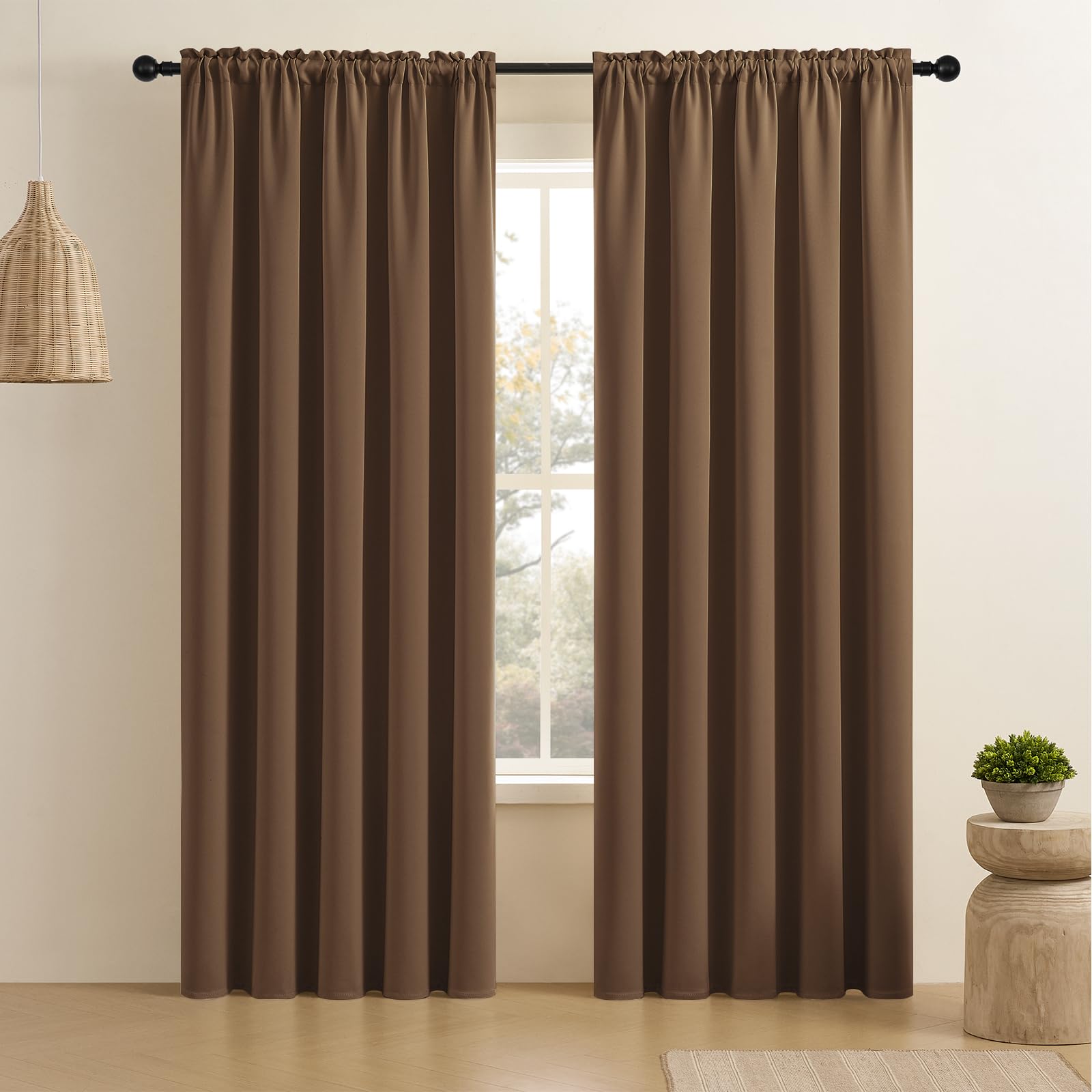CUCRAF Brown Blackout Curtains 108 inch Length 2 Panels Set, Rod Pocket Room Darkening Drapes for Bedroom Living Room, Insulated