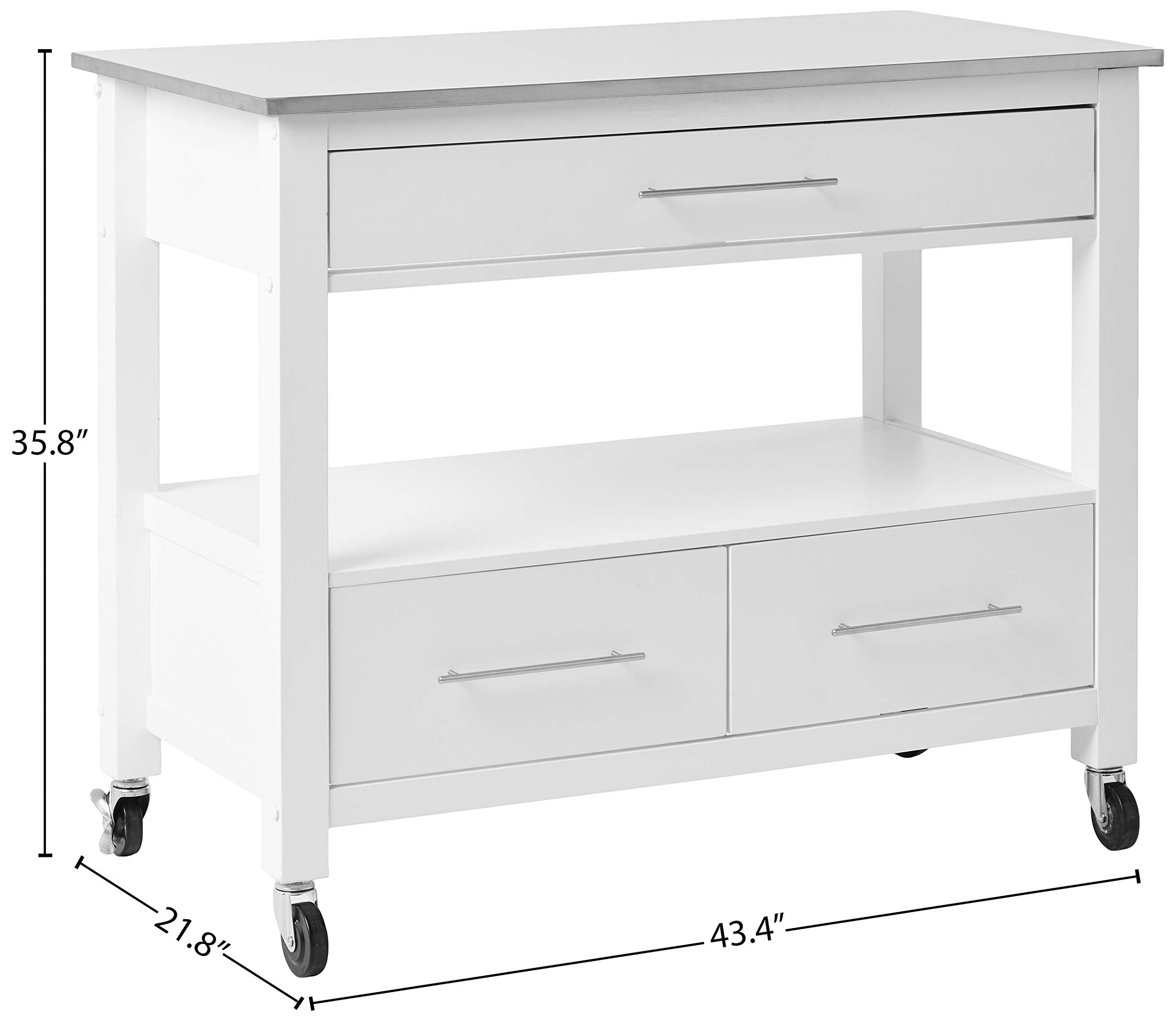 Acme Ottawa 3-Drawer Stainless Steel Top Wooden Kitchen Island in White
