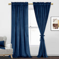 Jiuzhen Navy Velvet Curtains 84 Inches For Bedroom Luxury Soft Retro Blackout Velvet Drapes Rod Pocket Room Darkening Blackout C